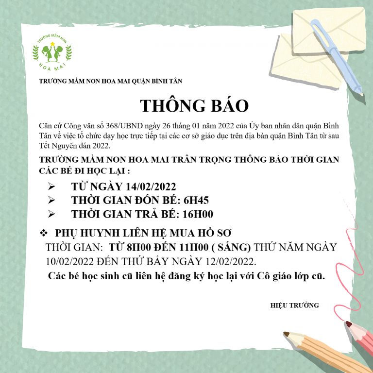 THÔNG BÁO NHẬP HỌC THÁNG 2/2022